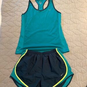 Nike Yellow and teal Dri-FIT Shorts and racerback top